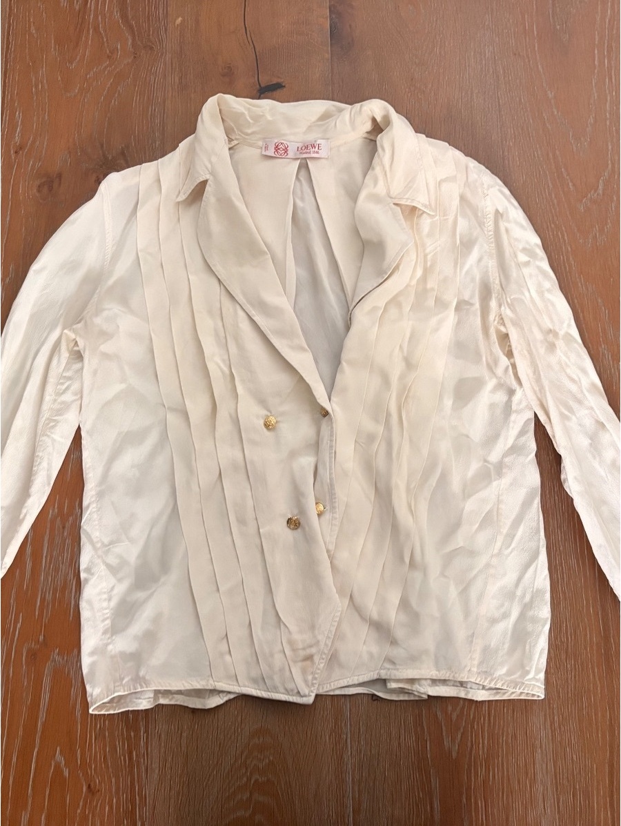 Loewe Cream 100% Silk Pleated Blouse Vintage Elegant Size Regular S